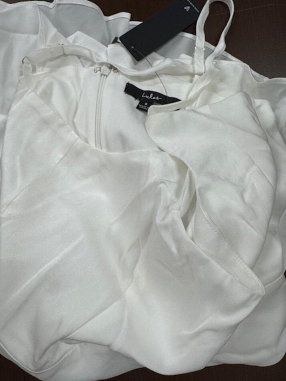 Lulus Romantic Angel White Satin Square Neck Ruffled Mini Dress NWT - Picture 6 of 9